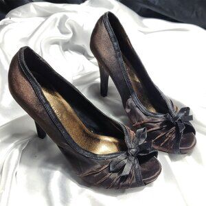 $$$ WILD DIVA bronze brown open toe platform high heel pumps